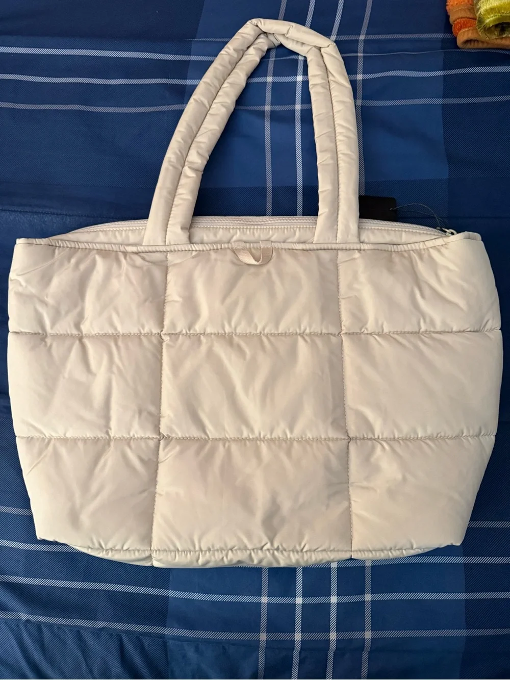adidas Quilted Puffer Tote Bag in Light Beige